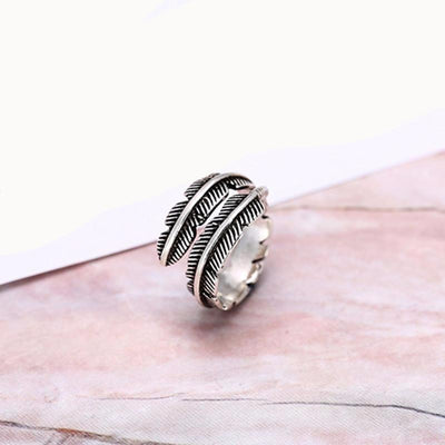 Antique Feather Ring 925 Sterling Silver