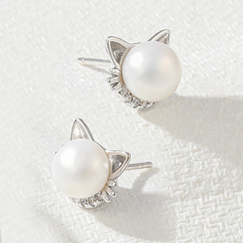 Wholesale Women Freshwater Cat Pendant 925 Sterling Silver Necklace And Earing Pearl Jewelry Sets