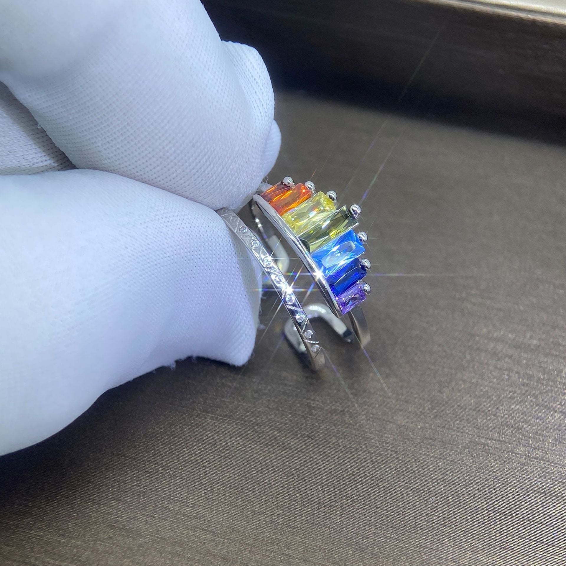 Crown Diamond Ring Rainbow  Ring 925 Silver Zircon