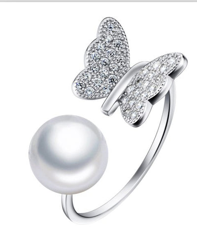 925 SilverButterfly Pearl Decoration Ring