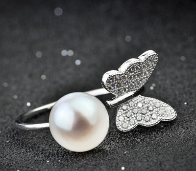 925 SilverButterfly Pearl Decoration Ring