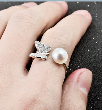 925 SilverButterfly Pearl Decoration Ring