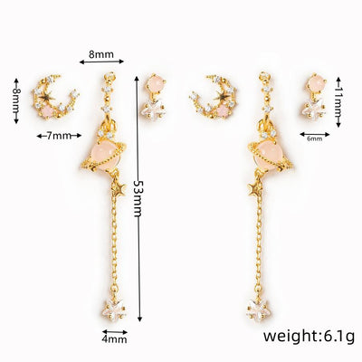 Zircon Chain Stud 925 Silver Pin Earrings Set