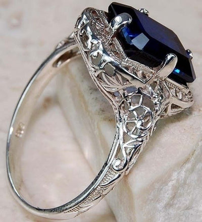 Hot new plated plated 925 silver diamond sapphire ring European and American engagement ring