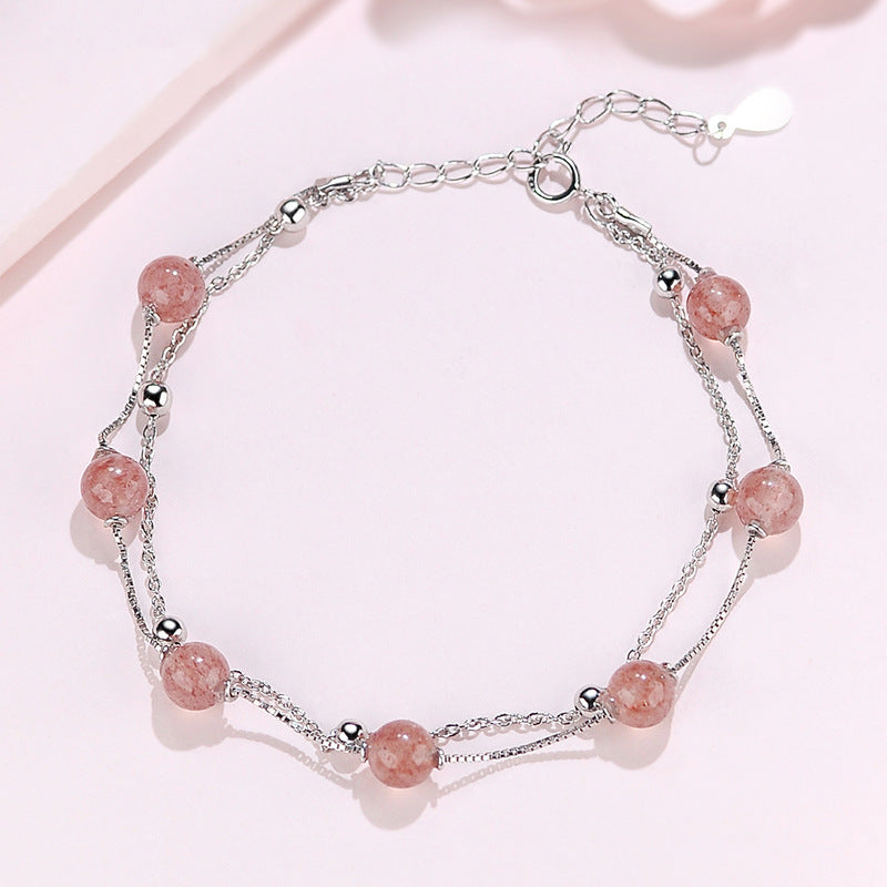 925 Sterling Silver Strawberry Crystal Bracelet Women