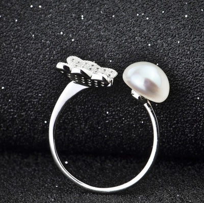 925 SilverButterfly Pearl Decoration Ring