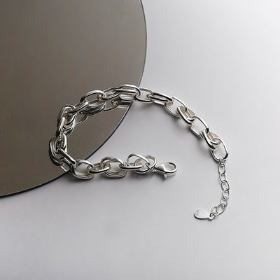 S925 Sterling Silver Hollow Thick Chain Street Style Bracelet