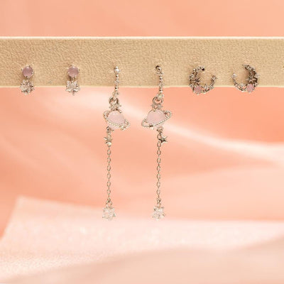 Zircon Chain Stud 925 Silver Pin Earrings Set