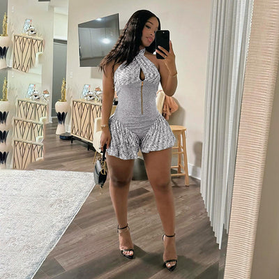 Fashion Trend Sleeveless Halter Color Matching Deep V Jumpsuit