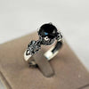 925 Thai Silver Crown Black Agate Diamond Ring