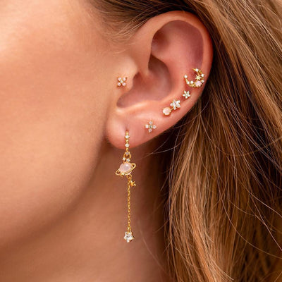 Zircon Chain Stud 925 Silver Pin Earrings Set